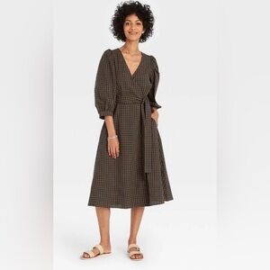 Target Plaid Puff Sleeve Wrap Dress
